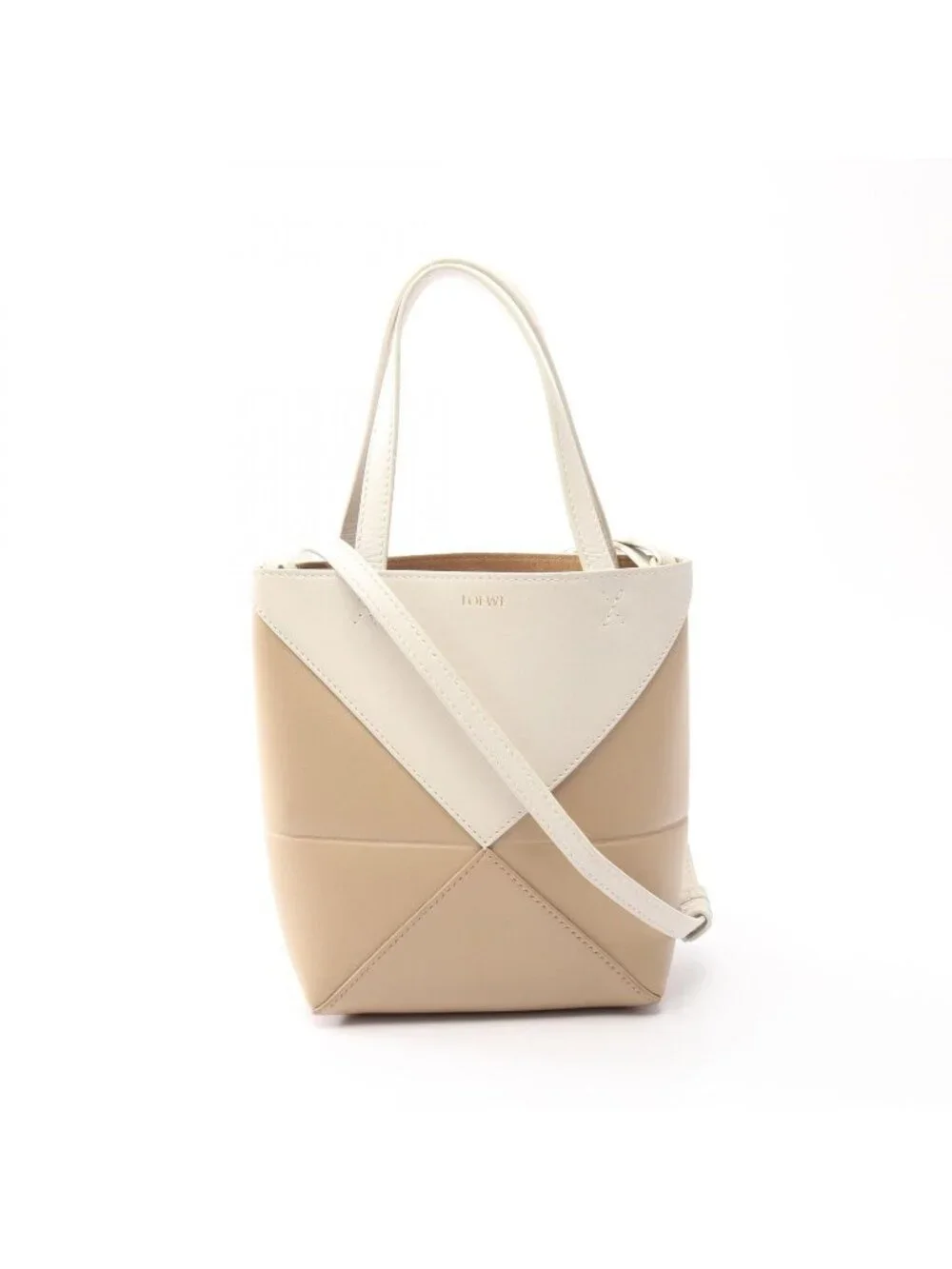 Loewe Handbag Puzzle Fold Mini 2-Way Beige Ivory Leather Tote